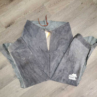 Thin Suede Full Western Chaps, scalloped edges, leather lace back *vgc, mnr rubs, dirt & stains
