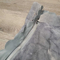 Thin Suede Full Western Chaps, scalloped edges, leather lace back *vgc, mnr rubs, dirt & stains
