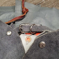 Thin Suede Full Western Chaps, scalloped edges, leather lace back *vgc, mnr rubs, dirt & stains
