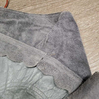 Thin Suede Full Western Chaps, scalloped edges, leather lace back *vgc, mnr rubs, dirt & stains

