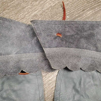 Thin Suede Full Western Chaps, scalloped edges, leather lace back *vgc, mnr rubs, dirt & stains
