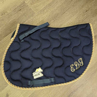 Quilt Jumper Saddle Pad, piping "EDG" *gc, dirty, film, hairy, edges: pills, thin & rubs
