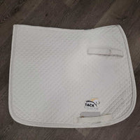 Quilt Dressage Pad, 1x piping *gc, clean, mnr dingy, hair, puckers, stains, threads, curled edge, rubs, pills
