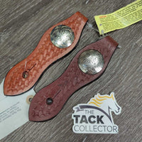 2 Basket Tooled Leather Slobber Straps, Conchos, tag *new, stains
