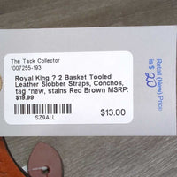 2 Basket Tooled Leather Slobber Straps, Conchos, tag *new, stains
