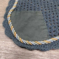 Crochet Ear Bonnet Fly Veil, Piping *gc, hair, clean, faded, curled, No String, shrunk, puckered, older
