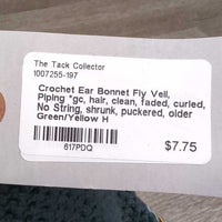 Crochet Ear Bonnet Fly Veil, Piping *gc, hair, clean, faded, curled, No String, shrunk, puckered, older
