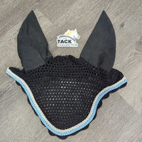 Crochet Ear Bonnet Fly Veil, 2x Piping *vgc, clean, hairy, curled edges
