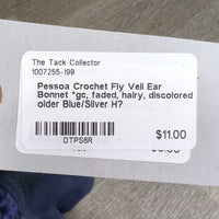 Crochet Fly Veil Ear Bonnet *gc, faded, hairy, discolored, older
