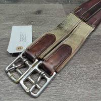 Narrow Thin Leather Girth, 1 els *gc/fair, torn elastic, creases & cracks, older
