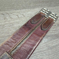 Narrow Thin Leather Girth, 1 els *gc/fair, torn elastic, creases & cracks, older
