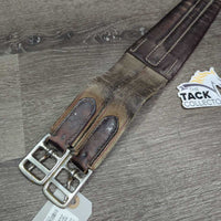 Narrow Thin Leather Girth, 1 els *gc/fair, torn elastic, creases & cracks, older
