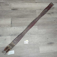 Narrow Thin Leather Girth, 1 els *gc/fair, torn elastic, creases & cracks, older
