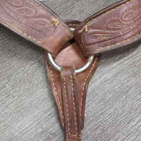 Tooled BreastCollar *fair, dirty, NO Conway, MISSING Strap, stains, dry, binder twine, rusty, cracking
