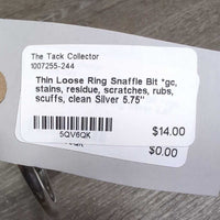 Thin Loose Ring Snaffle Bit *gc, stains, residue, scratches, rubs, scuffs, clean
