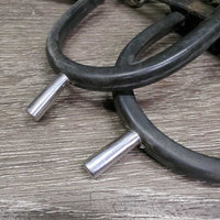 Pr Pow Spurs, rubber guards, Narrow Leather Spur Straps*gc, clean, rubs, faded, dirt, dents, twists
