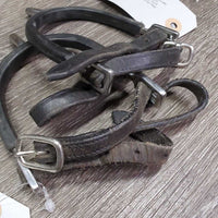 Pr Pow Spurs, rubber guards, Narrow Leather Spur Straps*gc, clean, rubs, faded, dirt, dents, twists
