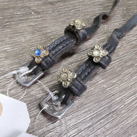 Narrow Leather Spur Straps, Butterfly Bling *gc/fair, broken/shortened, clean & dirt, torn hole, missing bling
