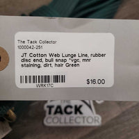 Cotton Web Lunge Line, rubber disc end, bull snap *vgc, mnr staining, dirt, hair