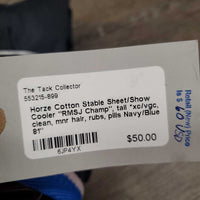Cotton Stable Sheet/Show Cooler "RMSJ Champ", tail *xc/vgc, clean, mnr hair, rubs, pills
