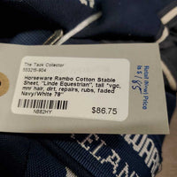 Cotton Stable Sheet, "Linde Equestrian", tail *vgc, mnr hair, dirt, repairs, rubs, faded
