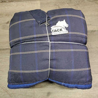 300g Stable Blanket, "JC", fleece collar, 2 legs *gc, clean, v. hairy, pilly, mnr dirt, hole, frays, faded, rubs, threads