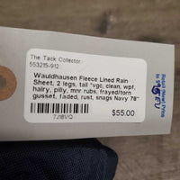 Fleece Lined Rain Sheet, 2 legs, tail *vgc, clean, wpf, hairy, pilly, mnr rubs, frayed/torn gusset, faded, rust, snags
