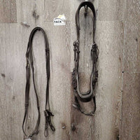 Padded Anatomical Bridle, Rubber Reins *vgc/gc, clean, mnr residue/film, v.loose keepers, No Brow, peeled rubber
