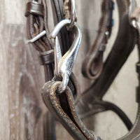 Padded Anatomical Bridle, Rubber Reins *vgc/gc, clean, mnr residue/film, v.loose keepers, No Brow, peeled rubber
