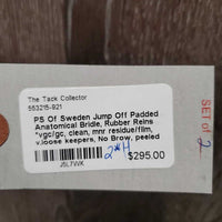 Padded Anatomical Bridle, Rubber Reins *vgc/gc, clean, mnr residue/film, v.loose keepers, No Brow, peeled rubber