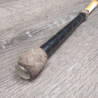 Leather Wrapped Riding Crop, braided cap end *vgc, dirty, loose cap end
