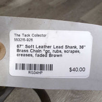 67" Soft Leather Lead Shank, 36" Brass Chain *gc, rubs, scrapes, creases, faded
