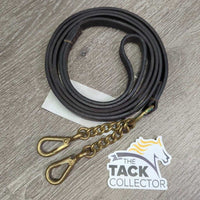 Soft & .5" v.Fine Show Ring Leather Lead Shank, 2x 4" Brass Chains, Loop Handle *vgc, clean, mnr oxidized
