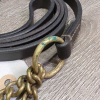 Soft & .5" v.Fine Show Ring Leather Lead Shank, 2x 4" Brass Chains, Loop Handle *vgc, clean, mnr oxidized
