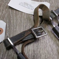 Rubber Edge Straight Spurs, Roller Buckle Leather Spur Straps *gc, clean, widened, scrapes, rubs, torn/stretched holes
