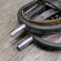 Rubber Edge Straight Spurs, Roller Buckle Leather Spur Straps *gc, clean, widened, scrapes, rubs, torn/stretched holes
