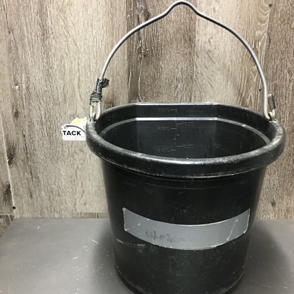Flat Back Bucket, handle, engraved *vgc, dirt, scuffed, chews, tape, sticky handle