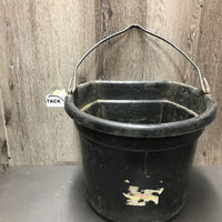 Flat Back Bucket, handle *gc/fair, stained, residue, dirt, scuffed, chewed
