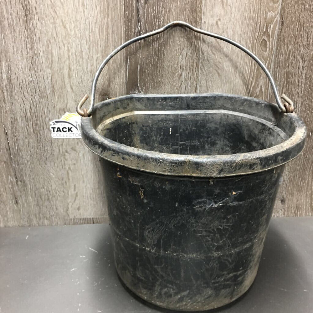 Flat Back Bucket, handle *fair, stained, residue, dirty, scuffed, chewed, tape