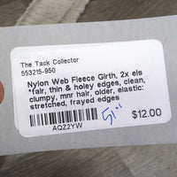 Nylon Web Fleece Girth, 2x els *fair, thin & holey edges, clean, clumpy, mnr hair, older, elastic: stretched, frayed edges
