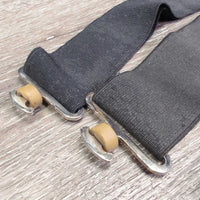 2 Stretchy Elastic Blanket Belly Straps, 2x Adjustable, 2x T Bar Ends *gc, mnr stretched, clean, discolored, stains, residue, faded, snags, pills

