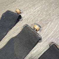 2 Stretchy Elastic Blanket Belly Straps, 2x Adjustable, 2x T Bar Ends *gc, mnr stretched, clean, discolored, stains, residue, faded, snags, pills
