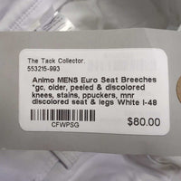 MENS Euro Seat Breeches *gc, older, peeled & discolored knees, stains, ppuckers, mnr discolored seat & legs
