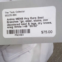 MENS Hvy Euro Seat Breeches *gc, older, stains, mnr discolored seat & legs, dry knees, snag
