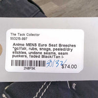 MENS Euro Seat Breeches *gc/fair, rubs, snags, peeled/dry stickies, undone seams, seam puckers, faded
