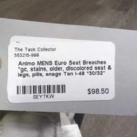 MENS Euro Seat Breeches *gc, stains, older, discolored seat & legs, pills, snags
