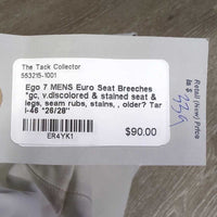 MENS Euro Seat Breeches *gc, v.discolored & stained seat & legs, seam rubs, stains, older?
