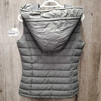 Quilt Puffer Vest, hood, zipper *gc, dirty, stains
