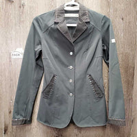 Technical Show Jacket, bling, zipper, snap *gc, pulled pit seams, seam puckers, stained cuffs, faded?

