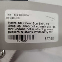 SS Show Sun Shirt, 1/3 Snap Up, snap collar, mesh pits *gc, mnr undone collar stitching, seam puckers & stains